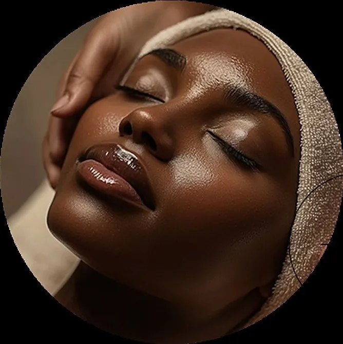 Femme aux yeux fermés pendant un soin relaxant du visage.